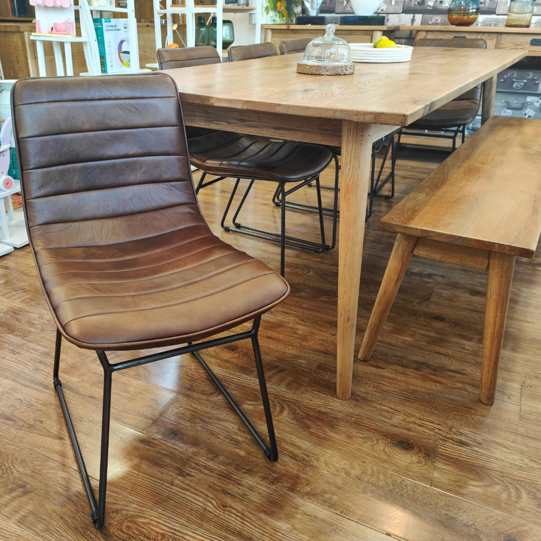 Oak Dining Table 220cm + 5 Amalfi Leather Dining Chair + Oak Bench Set image 2